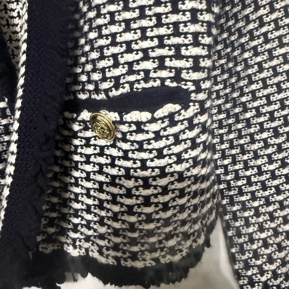 Tahari Navy Blue + White Cardigan - Picture 3 of 5